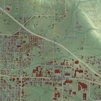Second close-up of the map of Russellville, Arkansas print showing more streets and buildings