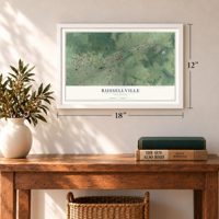 Russellville, Tennessee map, 12 x 18 inch print in a white frame in an entryway