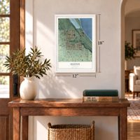 Ruston, Washington map, 12 x 18 inch print in a white frame in an entryway