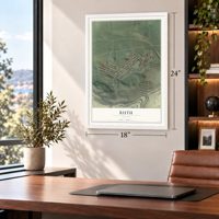 Ruth, Nevada map, 18 x 24 inch print in a white frame in a home office