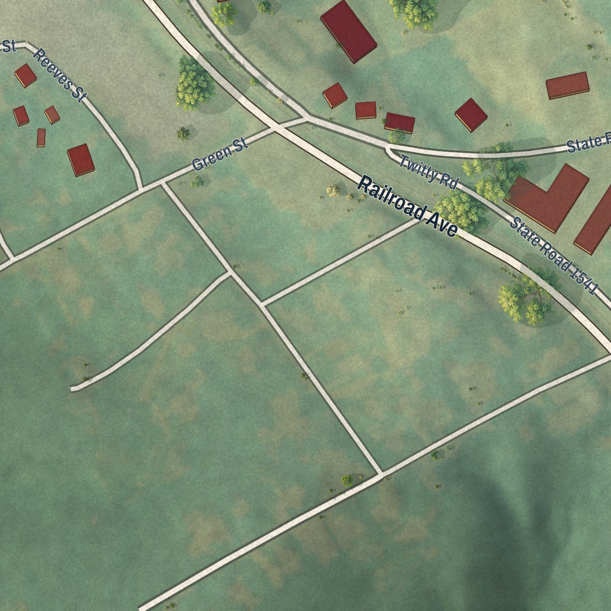 Second close-up of the map of Ruth, North Carolina print showing more streets and buildings