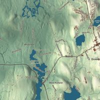 Close-up of the map of Rutland, Massachusetts print showing terrain and local geography