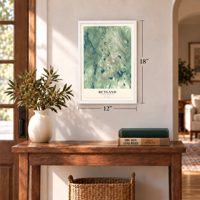 Rutland, Massachusetts map, 12 x 18 inch print in a white frame in an entryway