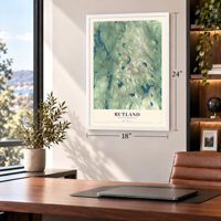 Rutland, Massachusetts map, 18 x 24 inch print in a white frame in a home office