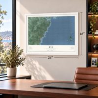 Rye, New Hampshire map, 18 x 24 inch print in a white frame in a home office