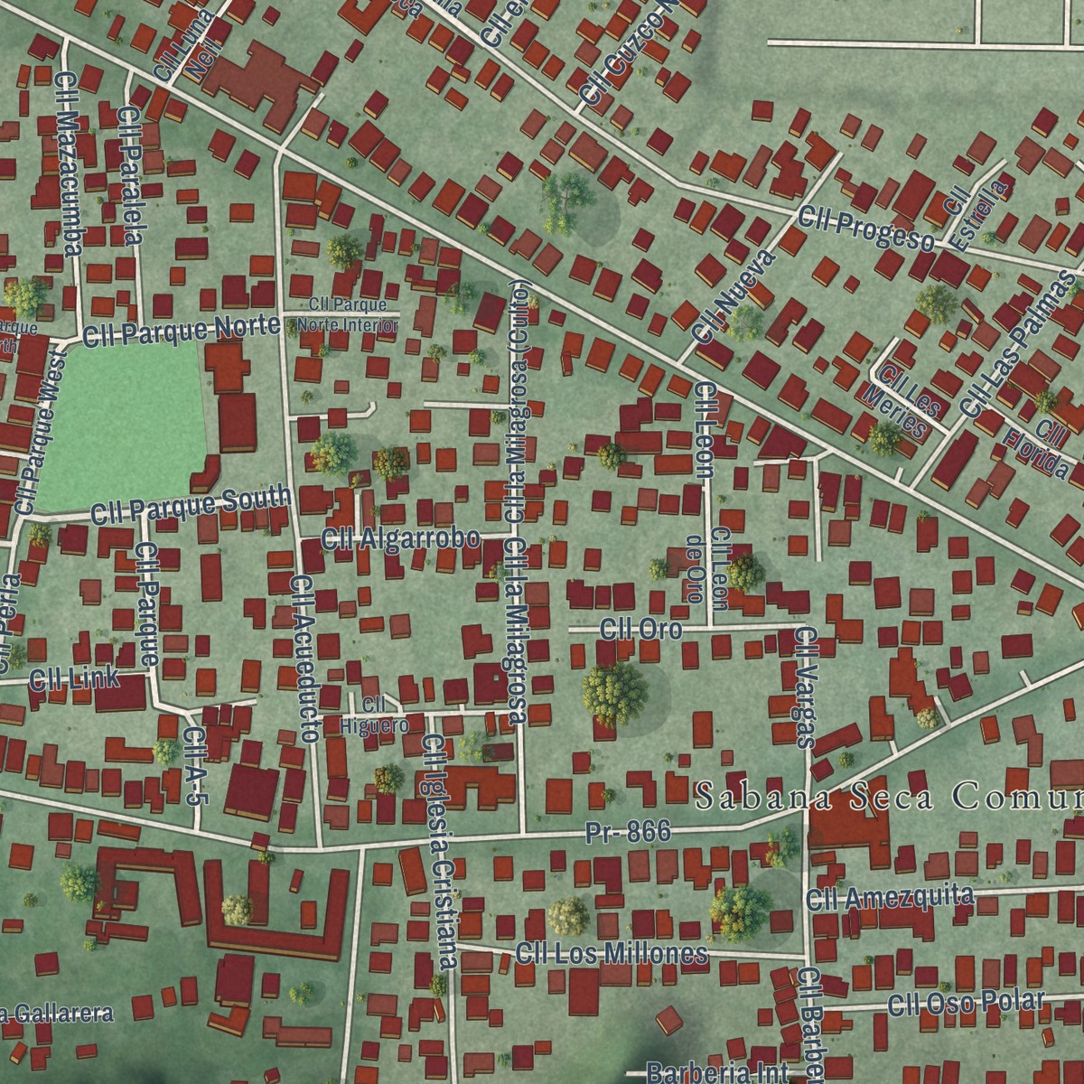 Second close-up of the map of Sabana Seca, Puerto Rico print showing more streets and buildings