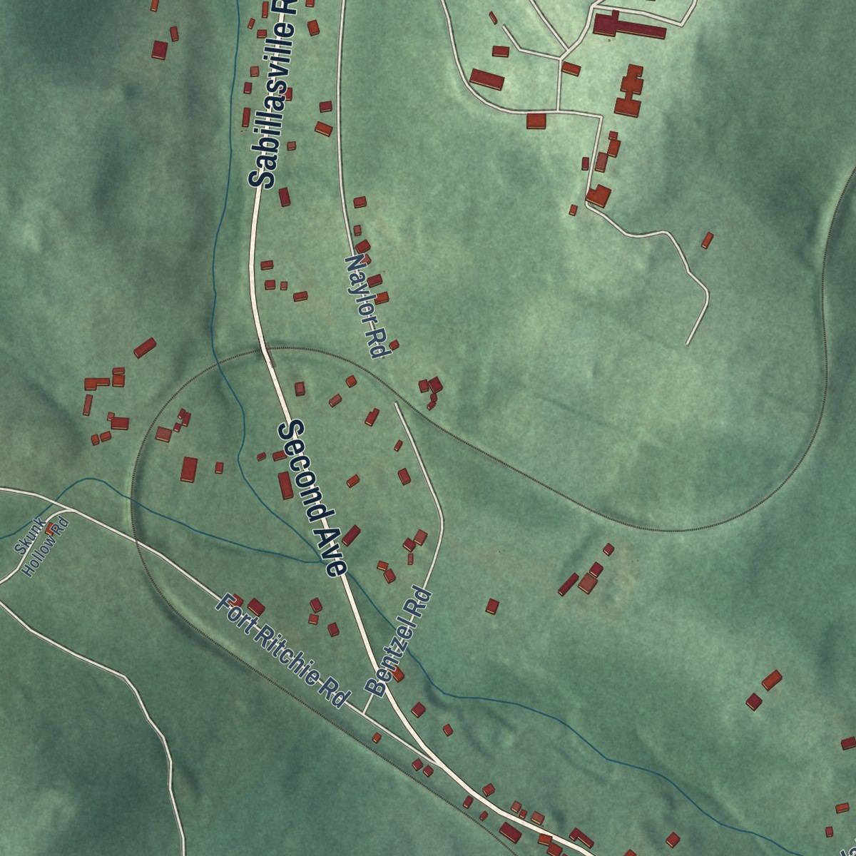 Second close-up of the map of Sabillasville, Maryland print showing more streets and buildings