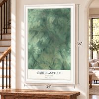Sabillasville, Maryland map, 24 x 36 inch print in a white frame by a staircase