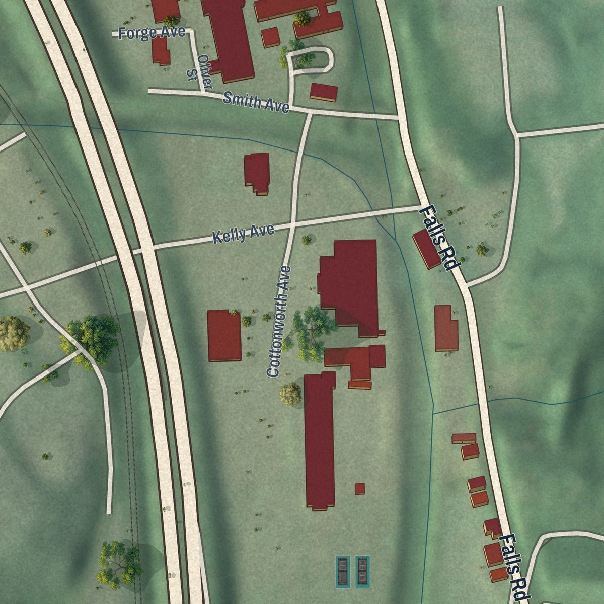 Second close-up of the map of Sabina-Mattfeldt, Maryland print showing more streets and buildings