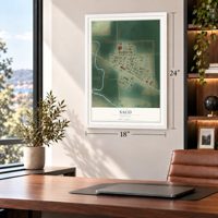 Saco, Montana map, 18 x 24 inch print in a white frame in a home office