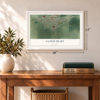 Sacred Heart, Minnesota map, 12 x 18 inch print in a white frame in an entryway