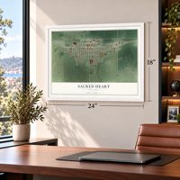Sacred Heart, Minnesota map, 18 x 24 inch print in a white frame in a home office