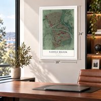 Saddle Brook, New Jersey map, 18 x 24 inch print in a white frame in a home office