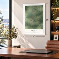Sadler, Texas map, 18 x 24 inch print in a white frame in a home office