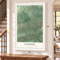 Sadsbury, Chester County, Pennsylvania map, 24 x 36 inch print in a white frame by a staircase