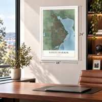 Safety Harbor, Florida map, 18 x 24 inch print in a white frame in a home office