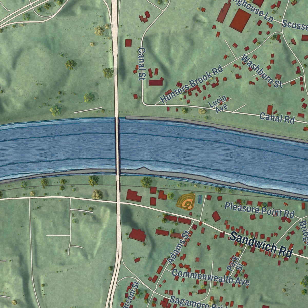 Second close-up of the map of Sagamore, Massachusetts print showing more streets and buildings