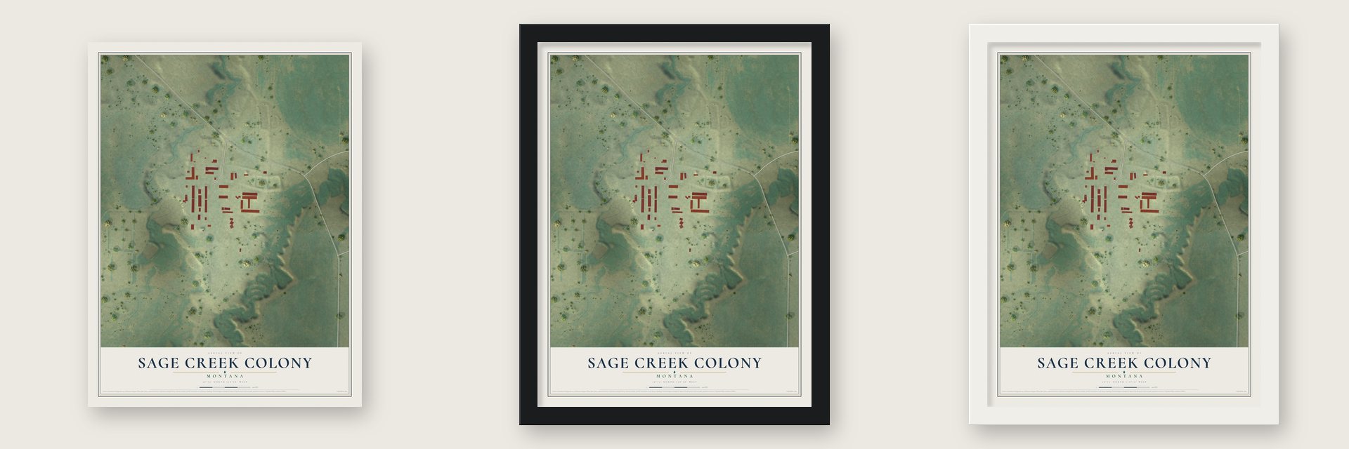 Sage Creek Colony, Montana map unframed, in a black wood frame and in a white wood frame