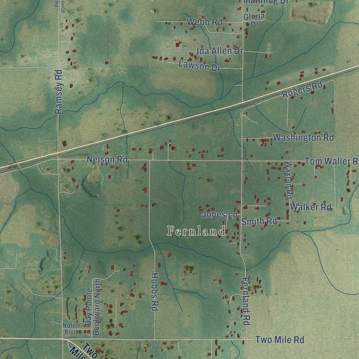 Second close-up of the map of Saint Elmo, Alabama print showing more streets and buildings