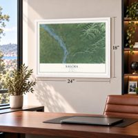 Salcha, Alaska map, 18 x 24 inch print in a white frame in a home office