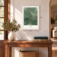 Salem, Idaho map, 12 x 18 inch print in a white frame in an entryway
