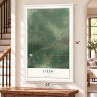 Salem, Idaho map, 24 x 36 inch print in a white frame by a staircase