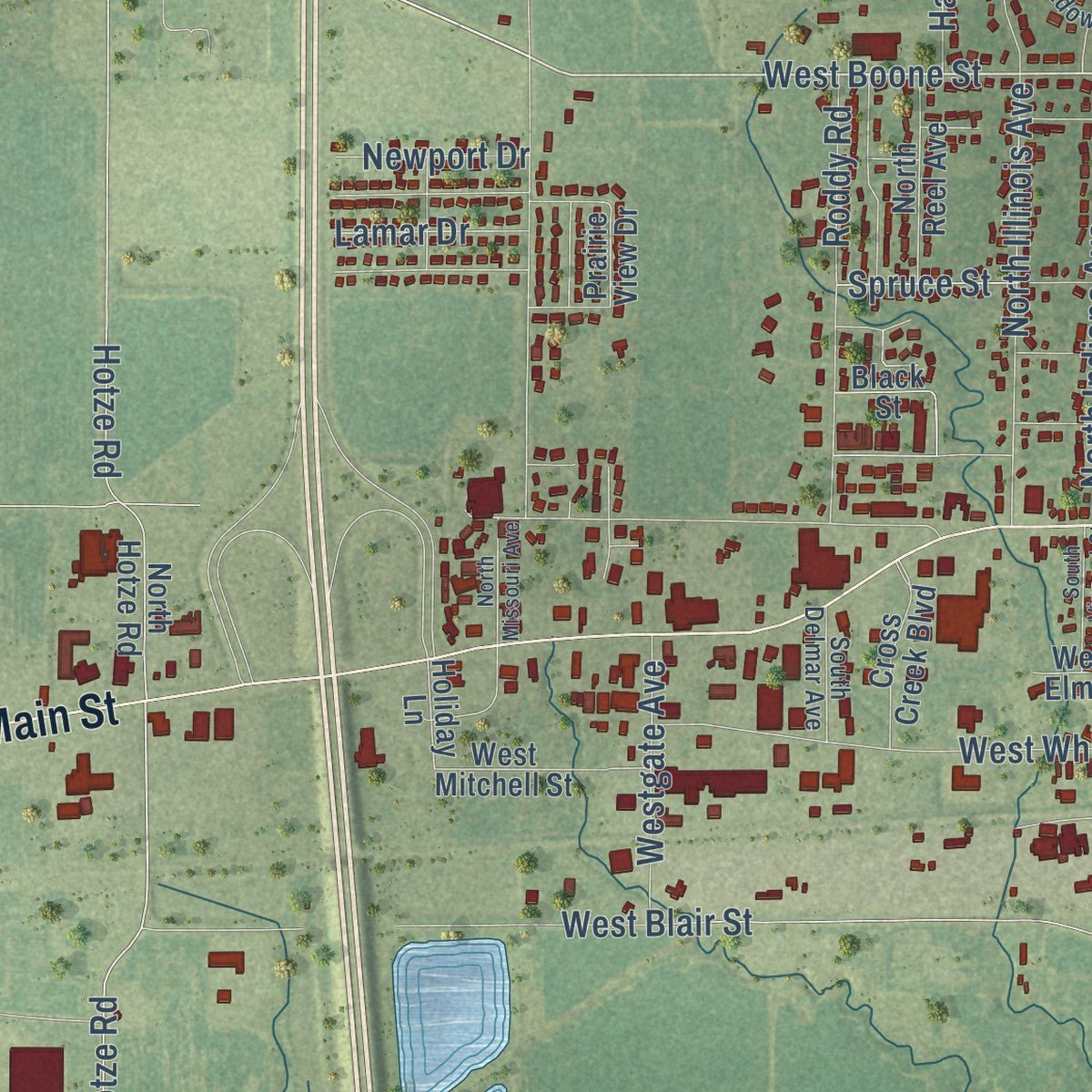 Second close-up of the map of Salem, Illinois print showing more streets and buildings