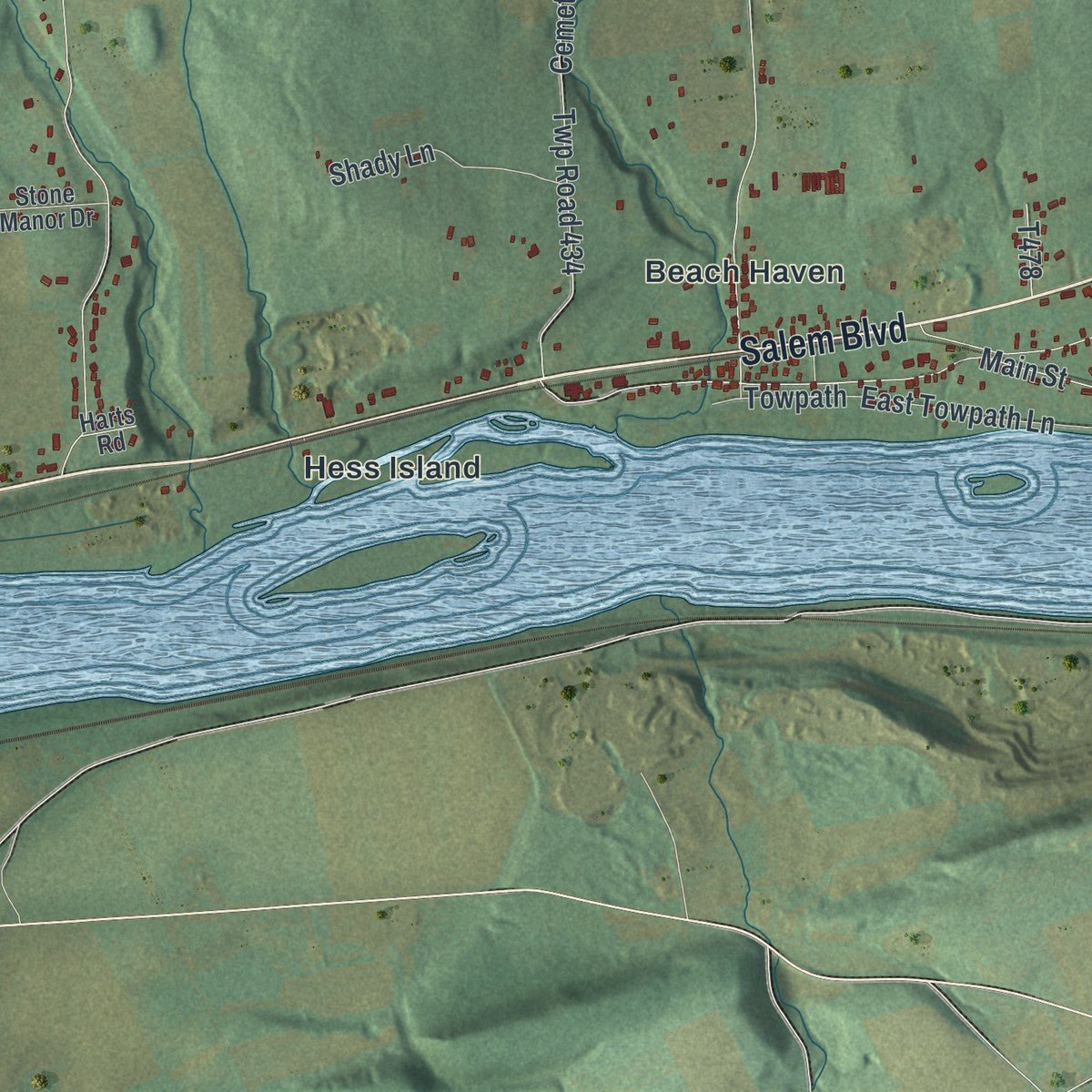 Second close-up of the map of Salem, Luzerne County, Pennsylvania print showing more streets and buildings