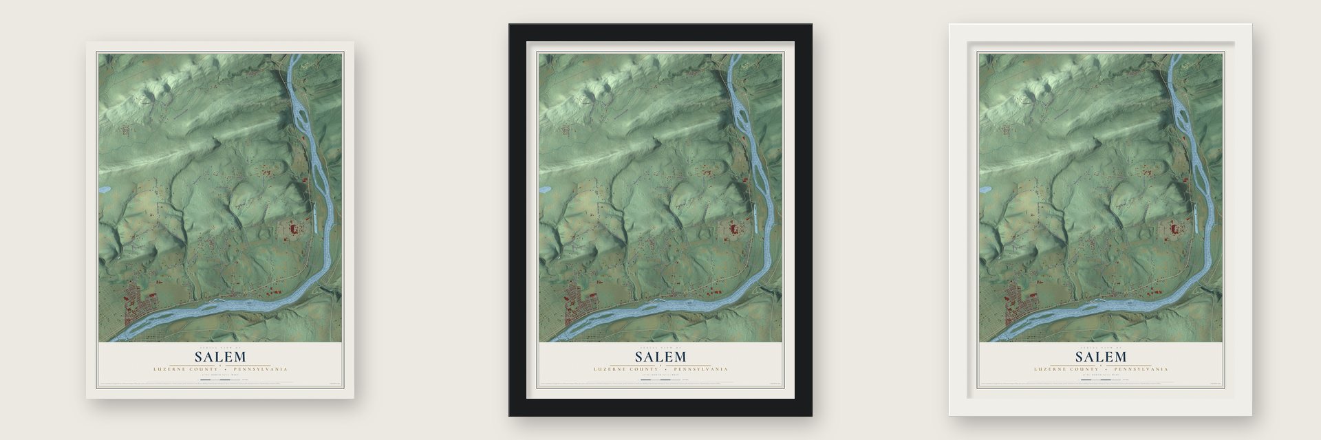 Salem, Luzerne County, Pennsylvania map unframed, in a black wood frame and in a white wood frame