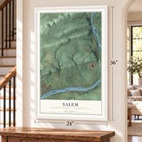 Salem, Luzerne County, Pennsylvania map, 24 x 36 inch print in a white frame by a staircase