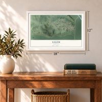 Salem, Nebraska map, 12 x 18 inch print in a white frame in an entryway
