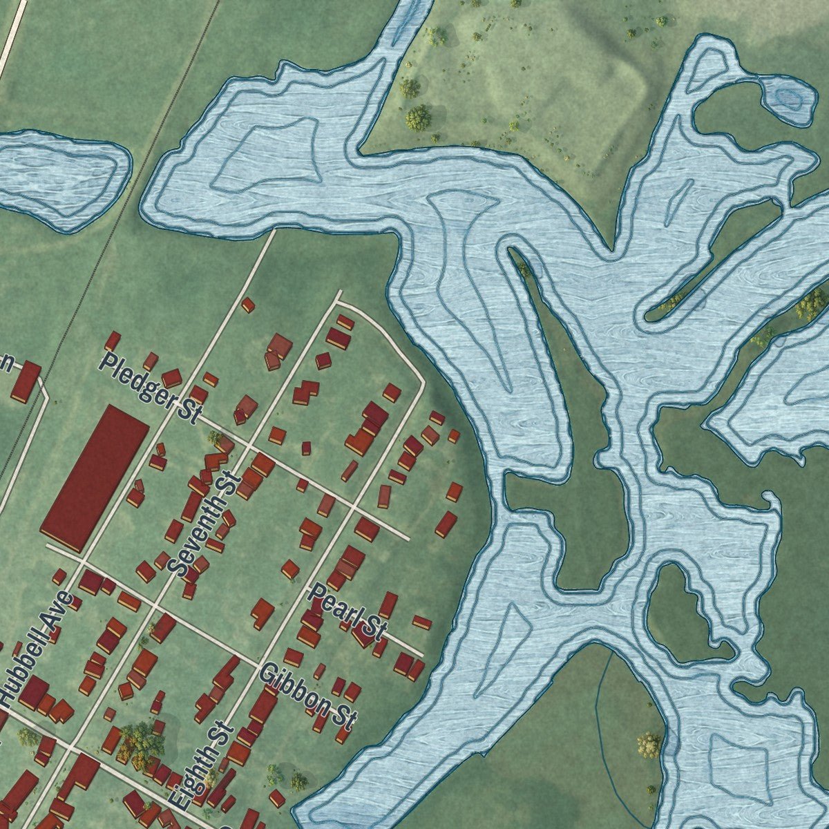 Second close-up of the map of Salem, New Jersey print showing more streets and buildings