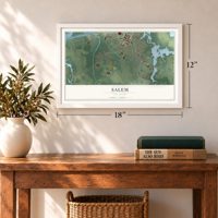 Salem, New Jersey map, 12 x 18 inch print in a white frame in an entryway