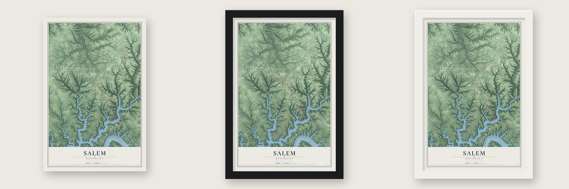 Salem, Russell County, Kentucky map unframed, in a black wood frame and in a white wood frame