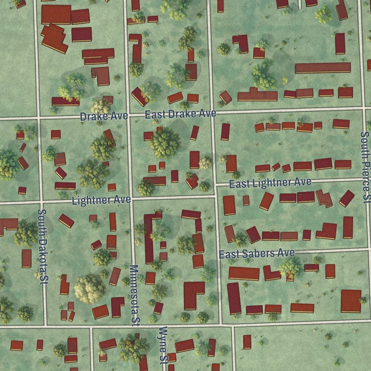 Second close-up of the map of Salem, South Dakota print showing more streets and buildings