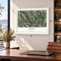 Salem, West Virginia map, 18 x 24 inch print in a white frame in a home office