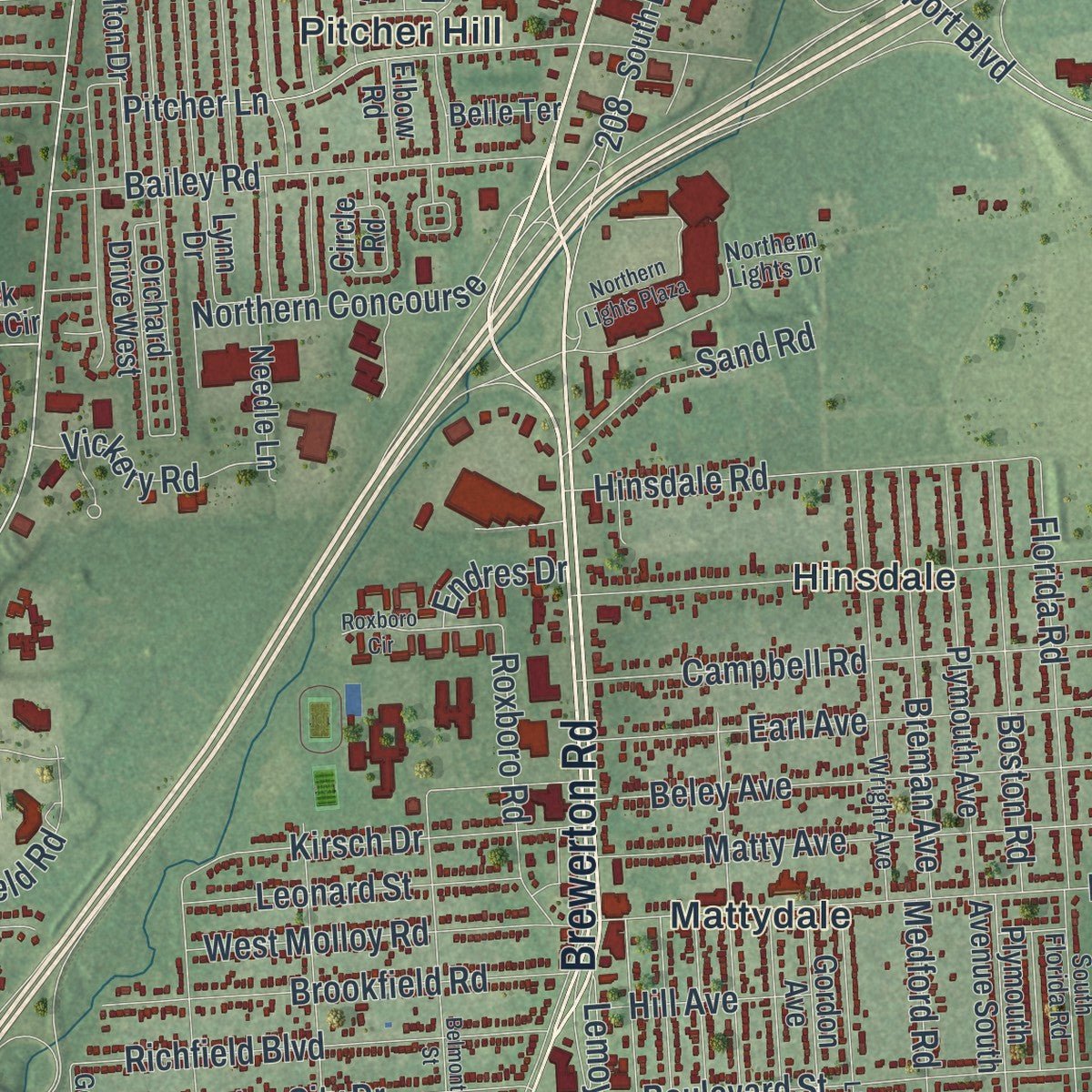 Second close-up of the map of Salina, New York print showing more streets and buildings