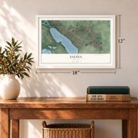 Salina, New York map, 12 x 18 inch print in a white frame in an entryway