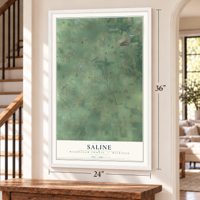Saline, Washtenaw County, Michigan map, 24 x 36 inch print in a white frame by a staircase