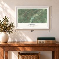 Salisbury, Lehigh County, Pennsylvania map, 12 x 18 inch print in a white frame in an entryway