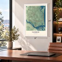 Salisbury, Massachusetts map, 18 x 24 inch print in a white frame in a home office
