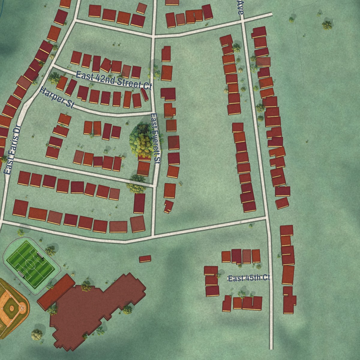 Second close-up of the map of Salishan, Washington print showing more streets and buildings