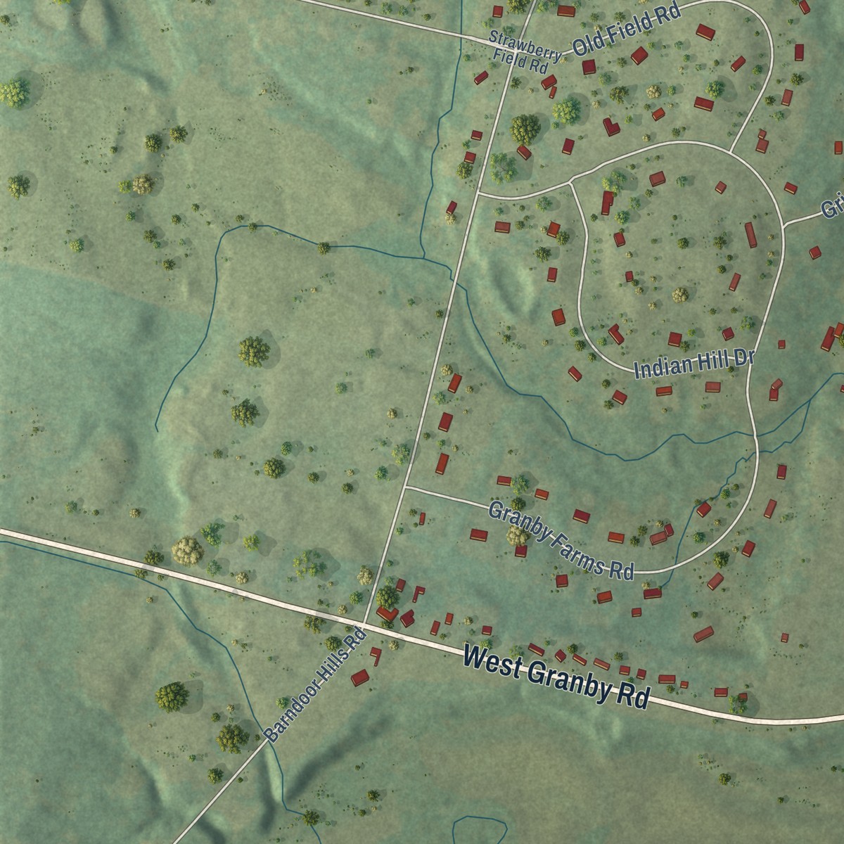 Second close-up of the map of Salmon Brook, Connecticut print showing more streets and buildings