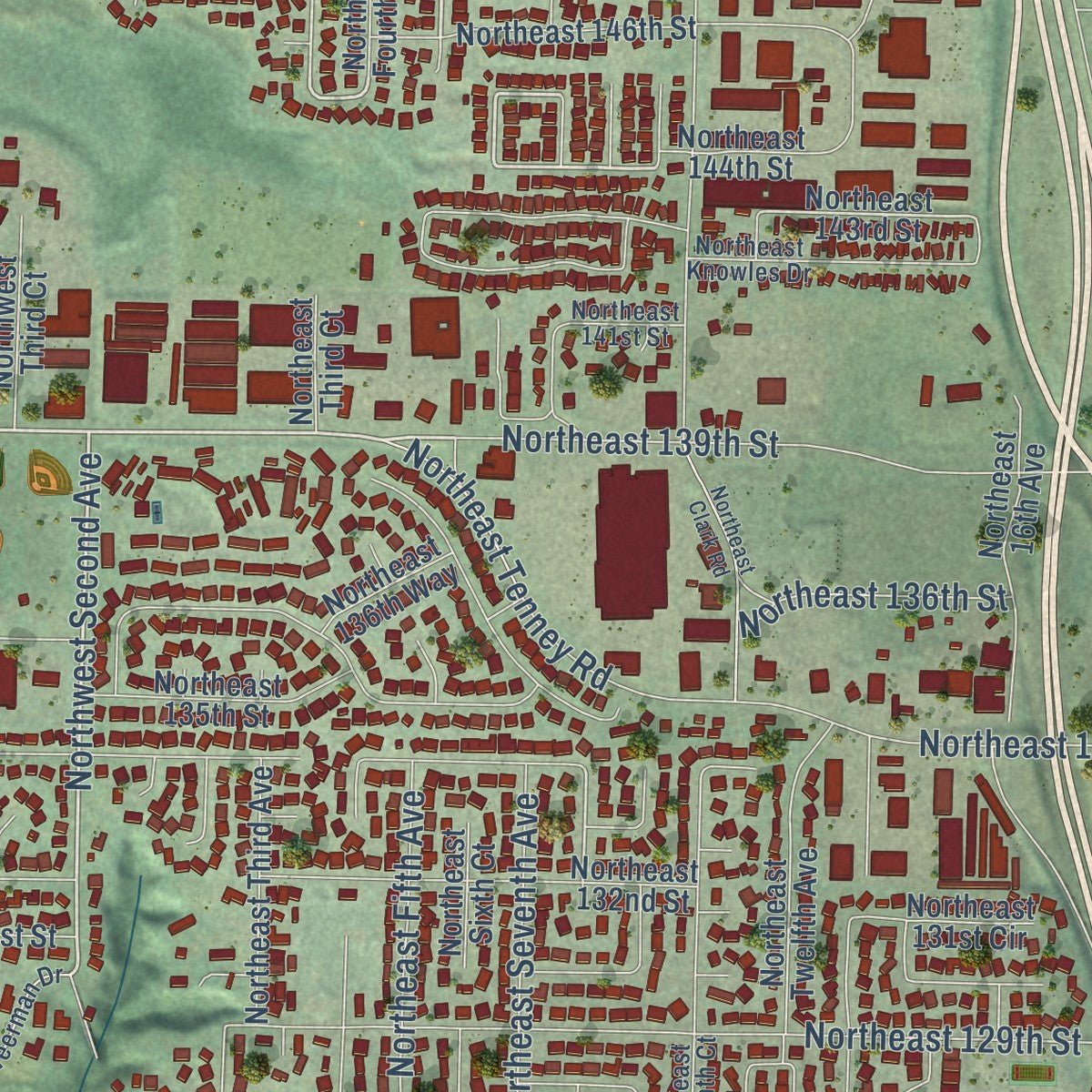 Second close-up of the map of Salmon Creek, Washington print showing more streets and buildings
