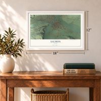 Salmon, Idaho map, 12 x 18 inch print in a white frame in an entryway