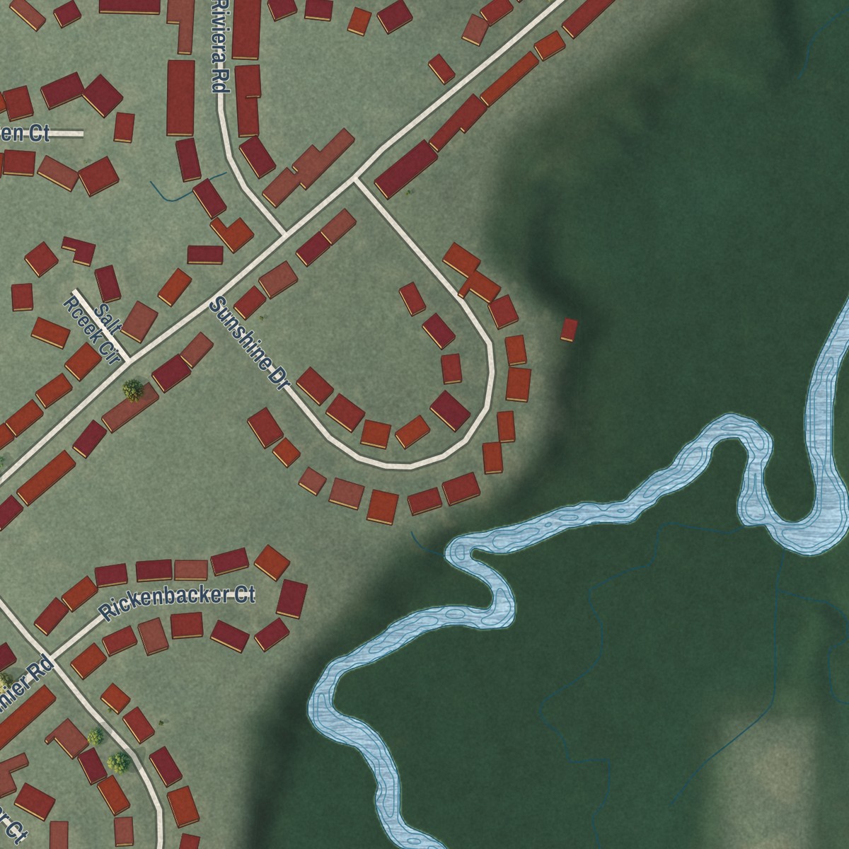 Second close-up of the map of Salt Creek Commons, Indiana print showing more streets and buildings