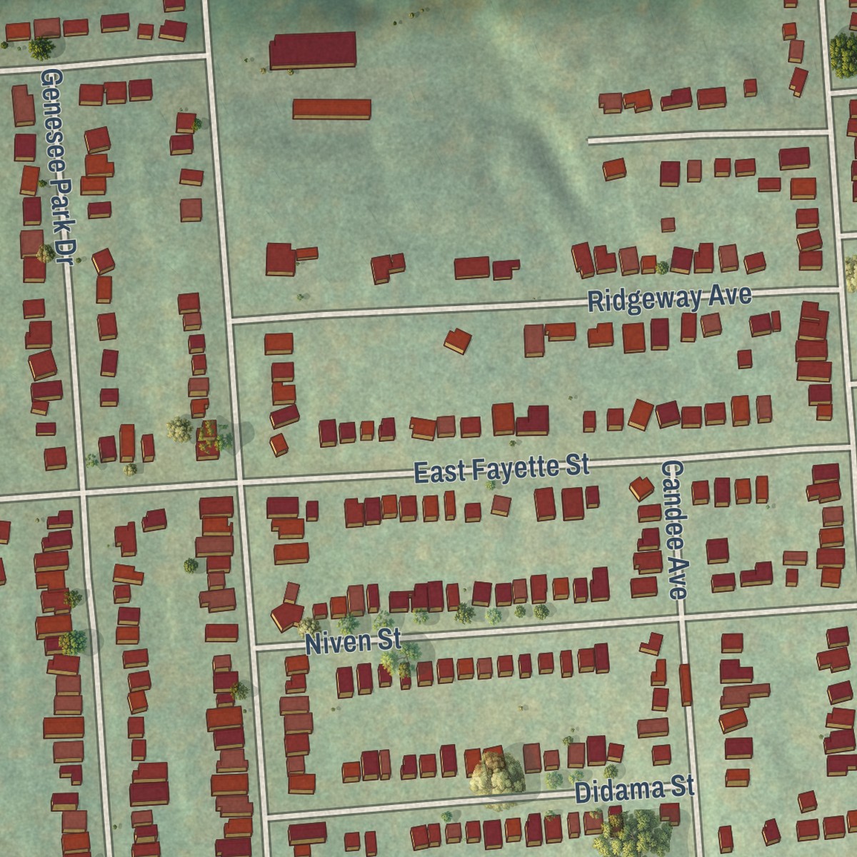 Second close-up of the map of Salt Springs, New York print showing more streets and buildings