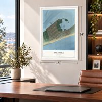 Saltaire, New York map, 18 x 24 inch print in a white frame in a home office