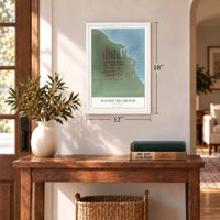 Salton Sea Beach, California map, 12 x 18 inch print in a white frame in an entryway