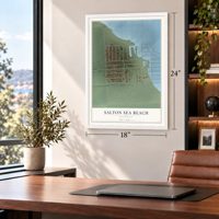 Salton Sea Beach, California map, 18 x 24 inch print in a white frame in a home office